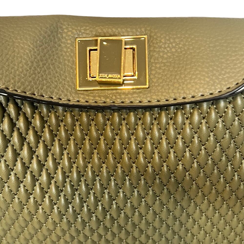 Steve Madden Turn-Lock Quilted Olive Green Shoulder Bag - Picture 6 of 9